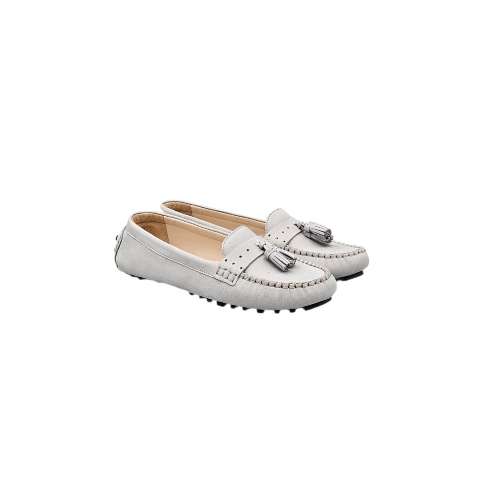 Cole Haan Women's Size 7 B NWOB Hanneli Grey Nubuck Leather Tassel Drivers Flats